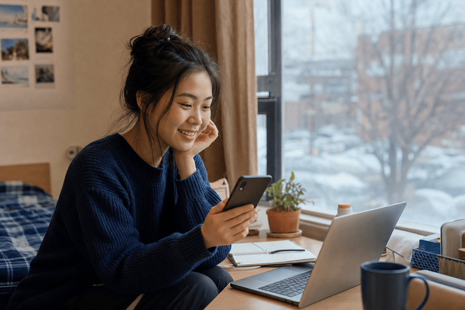 Một sinh viên Việt Nam gọi điện về gia đình từ Canada