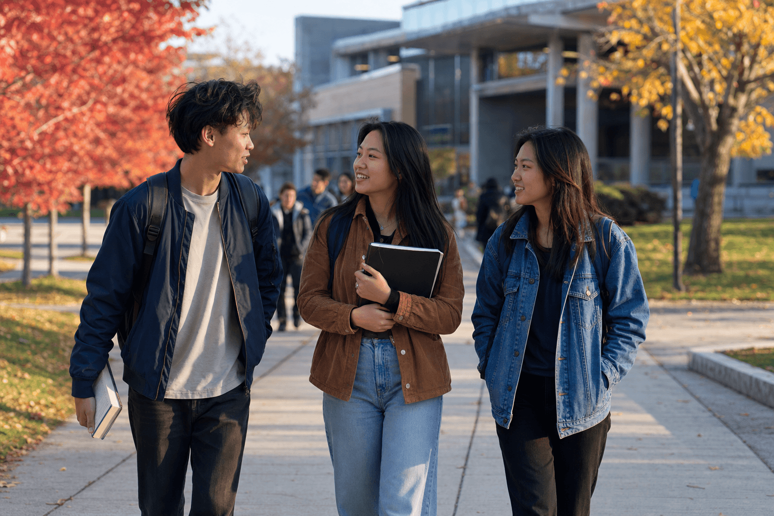 Nhóm sinh viên quốc tế cùng đi bộ trong khuôn viên trường tại Canada